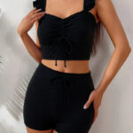 Black Ruffle Sleeve Two Piece Swim Wear
