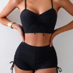 Black Front Tie Crop Top and Short Swim Wear