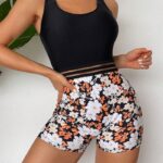 Black Floral One Piece Swim Wear