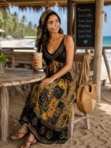 Liara Padded Halter Boho Dress. - Green - Image 6